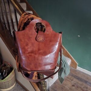Hand Stamped Leather Bucket Bag